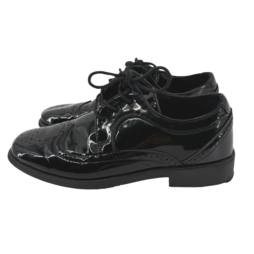 Josmo Boys Black Patent Wingtip Oxford Dress Shoes Size 2 31801 Formal Brogue